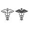 Caduceus line and glyph icon. Paramedic shape with snake and wings symbol, outline style pictogram on white background