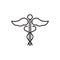 Caduceus line icon, medical vector sign or logo