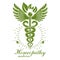 Caduceus logo composed with poisonous snakes and bird wings, healthcare conceptual vector illustration.