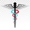 Caduceus medical symbol with two snake for healthcare and medicine pharmacy apps on a transparent background