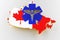 Caduceus sign with snakes on a medical star. Map of Canada land border with flag. 3d rendering