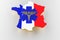 Caduceus sign with snakes on a medical star. Map of France land border with flag. 3d rendering