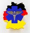 Caduceus sign with snakes on a medical star. Map of Germany land border with flag. 3d rendering