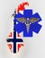 Caduceus sign with snakes on a medical star. Map of Norway land border with flag. 3d rendering