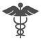 Caduceus solid icon. Paramedic shape with snake and wings symbol, glyph style pictogram on white background. Medicine or