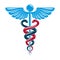 Caduceus symbol made using bird wings and poisonous snakes.