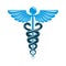 Caduceus symbol made using bird wings and poisonous snakes.