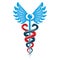 Caduceus symbol made using bird wings and poisonous snakes, heal