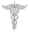 Caduceus symbol. Wand, or staff with two snakes intertwined around it. Hermes or Mercury Greco-Egyptian mythology. Hand