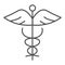 Caduceus thin line icon. Paramedic shape with snake and wings symbol, outline style pictogram on white background