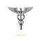 Caduceus, vector illustration in engraving style. Vintage pastiche of esoteric and occult sign. Drawn sketch.