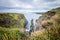 Caerfai Beach footpath area seascape view on a cloudy day West Wales UK