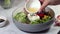 Caesar salad on a gray plate with decor and copyspace