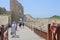 Caesarea, ISRAEL -July 30,The ancient park in Caesarea, Ancient fortress and people on the pedestrian bridge