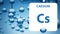 Caesium symbol. Sign Caesium with atomic number and atomic weight. Cs Chemical element of the periodic table on a glossy white