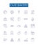 Cafe bakery line icons signs set. Design collection of Cafe, Bakery, Coffee, Pastries, Cupcakes, Cookies, Breads, Cakes