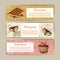 Cafe banners with hand drawn design. Dessert restaurant menu template. Set of cards for corporate identity. Vector illustration.