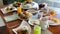 Cafe Breakfast Concept, Coffee Cup, Food Dishes Table, Set of Luncheon Food