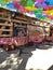 Cafe with colorful umbrellas