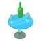 Cafe furniture icon isometric vector. Wine bottle and wine glass on round table