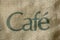 Cafe inscription on the bag textile. cafe concept coffee. backgronud