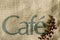 Cafe inscription on the bag textile. cafe concept coffee. backgronud