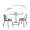 Cafe or kitchen interior. Table and chair sketch