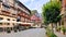 Cafe lined street in the old village of Bacharach, Rhine region, Germany