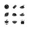 Cafe meals black glyph icons set on white space