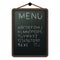 Cafe menu board with chalk alphabet