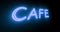 Cafe neon sign illuminated shows diner with food available - 4k