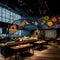 Cafe Oasis: A Captivating Interior Showcasing an Eye-Catching Art Installation