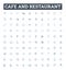 Cafe and restaurant vector line icons set. Location, Atmosphere, Menu, Entrees, Appetizers, Desserts, Beverages