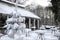 Cafe with snow. Winter landscaper.