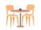 Cafe table with two chairs, interior design elements. Two wooden chairs, table with paper tissues in box vector