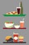 Cafeteria food flat vector illustrations set