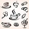 Caffe, bakery and other sweet pastry icons
