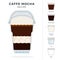 Caffe Mocha recipe in plastic cocktail glass with dome lid vector flat isolated