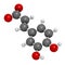 Caffeic acid molecule. Intermediate in the biosynthesis of lignin. 3D rendering. Atoms are represented as spheres with