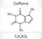 Caffeine alkaloid molecule. Structural chemical formula and molecule model.