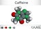 Caffeine alkaloid molecule. Structural chemical formula and molecule model. Molecule model. Illustration