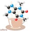 Caffeine molecule with cup of coffee