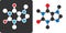 Caffeine stimulant molecule, flat icon style. Stylized rendering. Atoms shown as color-coded circles (oxygen - red, nitrogen -