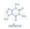 Caffeine stimulant molecule. Present in coffee, tea and many soft and energy drinks. Skeletal formula.