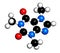 Caffeine stimulant molecule. Present in coffee, tea and many soft and energy drinks. Stylized skeletal formula chemical structure