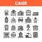 Cage Domestic Animal Collection Icons Set Vector