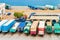 Cagliari, Italy - September 15, 2017: Waggons of the vans in the port of Cagliari, Sardinia, Italy