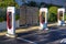 Cagnes-sur-Mer, France 13.12.2020 Tesla Supercharger car parked station reserved for electric Tesla cars to be fast charged