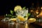 Caipirinha cocktail made of lemons, lemon as garnish. Generative AI