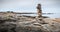 Cairn on a hiking trail on the island of Yeu